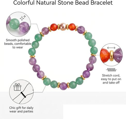 ALITTLECAR Natural Gemstone Stretch Bracelet for Women, 7.5" Elastic Round Beads, Handmade Crystal Jewelry, Positive Energy Balance Bracelet, Gift for Her in Saudi Arabia