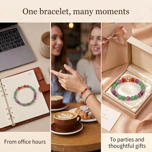 ALITTLECAR Natural Gemstone Stretch Bracelet for Women, 7.5" Elastic Round Beads, Handmade Crystal Jewelry, Positive Energy Balance Bracelet, Gift for Her in Saudi Arabia