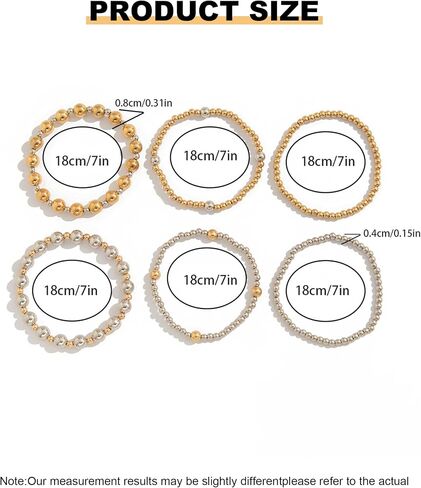 Two Tone Bracelets for Women Stackable Gold and Silver Beaded Bracelets Trendy Mixed Metal Beads Bracelet Wedding Party Prom Jewelry Accessories for Her in Saudi Arabia