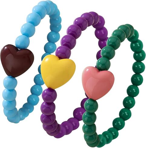 3Pcs Colorful Heart Beaded Friendship Bracelets Set Adjustable Handmade Stretch BFF Wrist Jewelry for Women in Saudi Arabia
