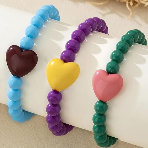 3Pcs Colorful Heart Beaded Friendship Bracelets Set Adjustable Handmade Stretch BFF Wrist Jewelry for Women in Saudi Arabia