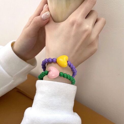 3Pcs Colorful Heart Beaded Friendship Bracelets Set Adjustable Handmade Stretch BFF Wrist Jewelry for Women in Saudi Arabia