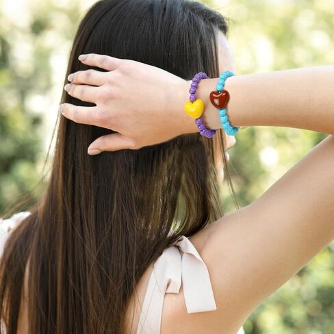 3Pcs Colorful Heart Beaded Friendship Bracelets Set Adjustable Handmade Stretch BFF Wrist Jewelry for Women in Saudi Arabia