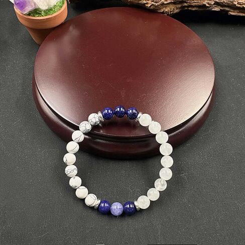 مطرز أساور ممتدة للنساء Howlite اللازورد سوار للصبر الهدوء اليدوية الطبيعية خرز كريستالي مجوهرات in Kuwait
