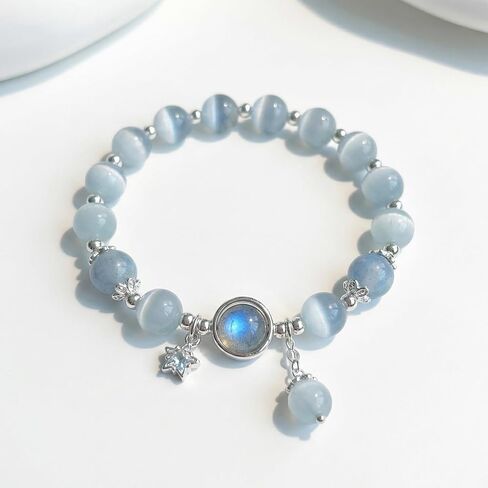 Cat Eye Stone Bracelet for Women, Gray Crystal STAR Design Bracelet, Crystal Stone Jewelry Gift for Women Men Family Friends BLUE in Kuwait