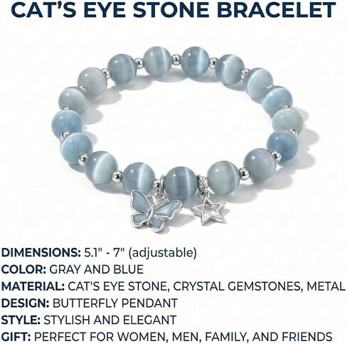 Cat Eye Stone Bracelet for Women, Gray Crystal STAR Design Bracelet, Crystal Stone Jewelry Gift for Women Men Family Friends BLUE in Kuwait