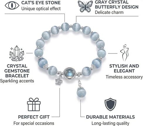 Cat Eye Stone Bracelet for Women, Gray Crystal STAR Design Bracelet, Crystal Stone Jewelry Gift for Women Men Family Friends BLUE in Kuwait