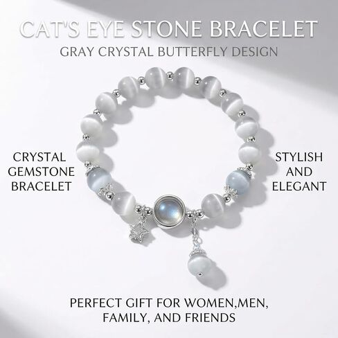 Cat Eye Stone Bracelet for Women, Gray Crystal STAR Design Bracelet, Crystal Stone Jewelry Gift for Women Men Family Friends BLUE in Kuwait