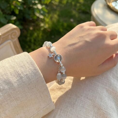 Cat Eye Stone Bracelet for Women, Gray Crystal STAR Design Bracelet, Crystal Stone Jewelry Gift for Women Men Family Friends BLUE in Kuwait