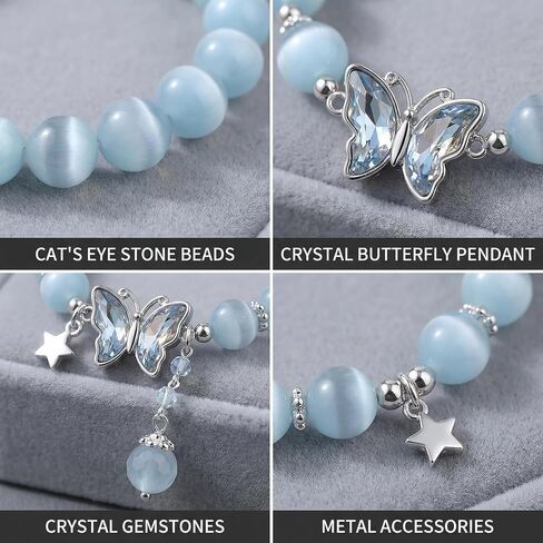 Cat Eye Stone Bracelet for Women, Gray Crystal STAR Design Bracelet, Crystal Stone Jewelry Gift for Women Men Family Friends BLUE in Kuwait