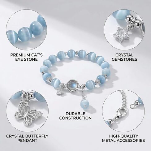 Cat Eye Stone Bracelet for Women, Gray Crystal STAR Design Bracelet, Crystal Stone Jewelry Gift for Women Men Family Friends BLUE in Kuwait