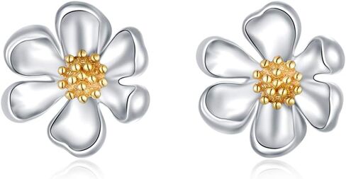 Solid 14K White Gold Daisy Stud Earrings for Women Real Gold Flower Earring Daisy Jewelry Gifts Anniversary Birthday Mother Day for Her in Saudi Arabia