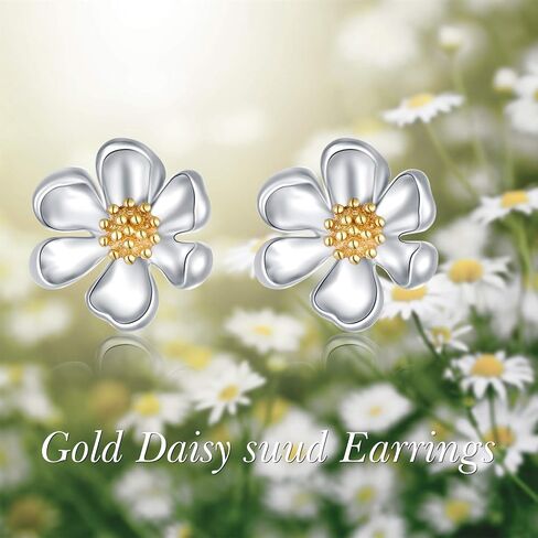 Solid 14K White Gold Daisy Stud Earrings for Women Real Gold Flower Earring Daisy Jewelry Gifts Anniversary Birthday Mother Day for Her in Saudi Arabia