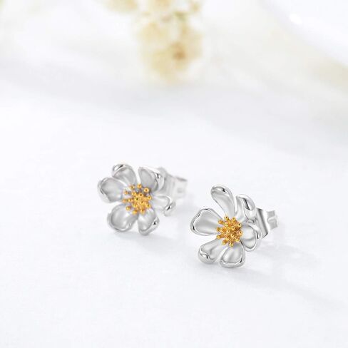 Solid 14K White Gold Daisy Stud Earrings for Women Real Gold Flower Earring Daisy Jewelry Gifts Anniversary Birthday Mother Day for Her in Saudi Arabia