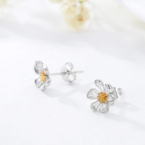 Solid 14K White Gold Daisy Stud Earrings for Women Real Gold Flower Earring Daisy Jewelry Gifts Anniversary Birthday Mother Day for Her in Saudi Arabia