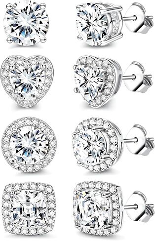 SIISPRI Sterling Silver Cubic Zirconia Stud Earrings for Women Men 18K Gold Plated Brilliant Celtic Heart CZ Halo Stud Earrings Round Square Simulated Diamond Stud Earrings Set for Sensitive Ears in Kuwait