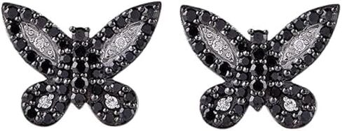 1.40Ct Round Cut Created White & Black Diamond Butterfly Stud Earring For Women's 14K White Gold Over 925 Sterling Silver in Saudi Arabia