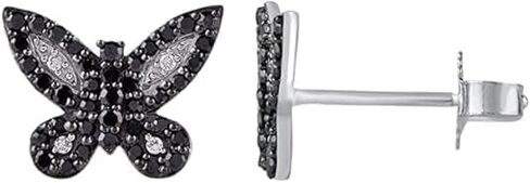 1.40Ct Round Cut Created White & Black Diamond Butterfly Stud Earring For Women's 14K White Gold Over 925 Sterling Silver in Saudi Arabia