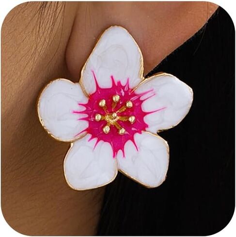 Delicate Retro White Flower Gold Stud Earrings for Women, Trendy Statement Green Floral Drop Earring Party Prom Valentine Dress Accessories Jewelry Gift in Saudi Arabia