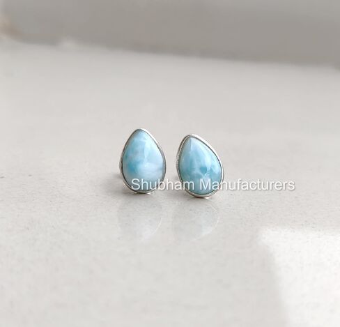 Natural Larimar Earrings Pear Shape Gemstone Birthstone 925 Sterling Silver Stud Women Earrings 8x12 MM Stone Handmade Jewelry in Saudi Arabia