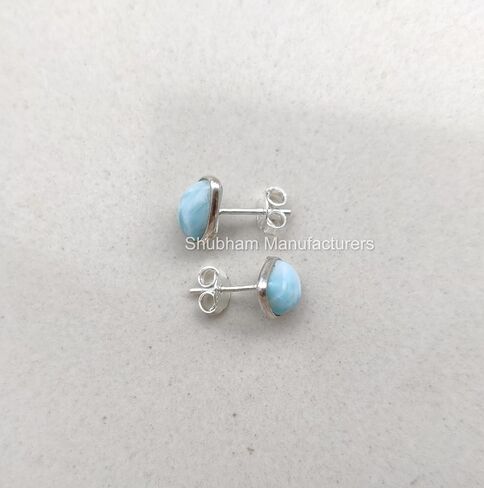 Natural Larimar Earrings Pear Shape Gemstone Birthstone 925 Sterling Silver Stud Women Earrings 8x12 MM Stone Handmade Jewelry in Saudi Arabia