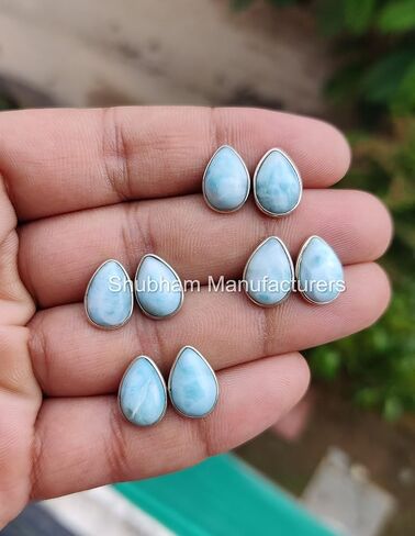 Natural Larimar Earrings Pear Shape Gemstone Birthstone 925 Sterling Silver Stud Women Earrings 8x12 MM Stone Handmade Jewelry in Saudi Arabia