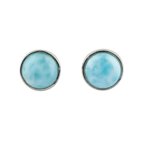 CRYSTALIS 6mm Natural Larimar Pectolite Gemstone Stud Earring Pair for Women, Minimalist Jewelry. Bezel Setting, Cabochon, Chakra Healing Crystal in 925 Sterling Silver in Saudi Arabia