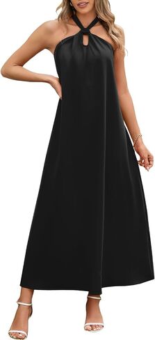 IHOT Women's Halter Maxi Dress Flowy Loose Fit Sleeveless Lightweight Summer Vacation Beach Resort Sundress in Saudi Arabia