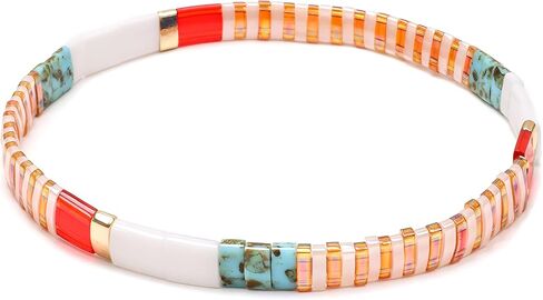 Stretch Bracelets for Women, Tila Flat Beaded Bracelets Stackable for Men, Friendship Bracelet with Colorful Beads, Summer Bracelet for Boho Jewelry in Saudi Arabia