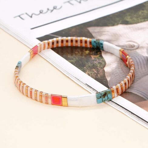 Stretch Bracelets for Women, Tila Flat Beaded Bracelets Stackable for Men, Friendship Bracelet with Colorful Beads, Summer Bracelet for Boho Jewelry in Saudi Arabia
