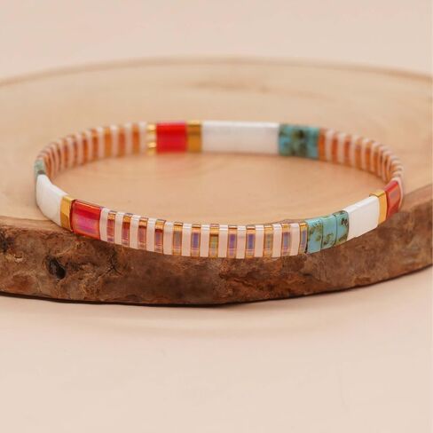 Stretch Bracelets for Women, Tila Flat Beaded Bracelets Stackable for Men, Friendship Bracelet with Colorful Beads, Summer Bracelet for Boho Jewelry in Saudi Arabia