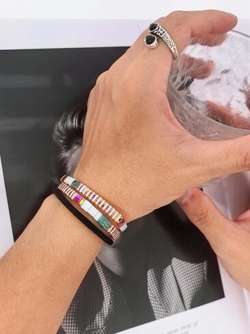 Stretch Bracelets for Women, Tila Flat Beaded Bracelets Stackable for Men, Friendship Bracelet with Colorful Beads, Summer Bracelet for Boho Jewelry in Saudi Arabia