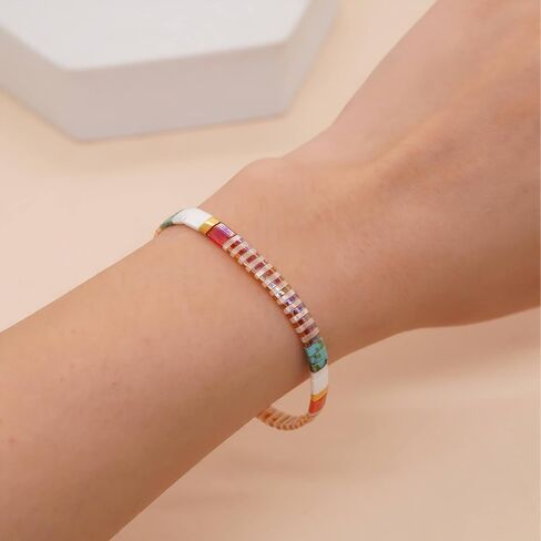 Stretch Bracelets for Women, Tila Flat Beaded Bracelets Stackable for Men, Friendship Bracelet with Colorful Beads, Summer Bracelet for Boho Jewelry in Saudi Arabia