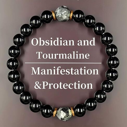 Beaded Stretch Bracelets for Women Obsidian Black Tourmaline Bracelet for Goal Manifestation Jewelry Gift for Clarity in Kuwait