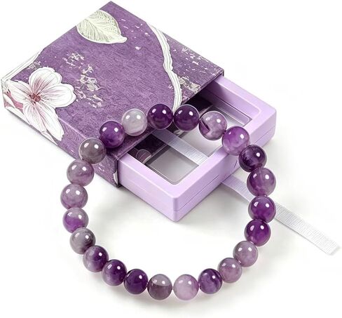 LIYAPEI 8mm Natural Dream Amethyst Beaded Bracelet for Women, Genuine Purple Crystal Healing Energy Bracelet, Minimalist Spiritual Jewelry Gift for Calm & Good Luck in Saudi Arabia
