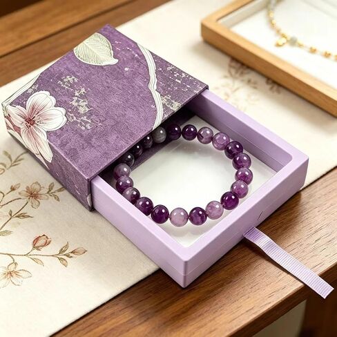 LIYAPEI 8mm Natural Dream Amethyst Beaded Bracelet for Women, Genuine Purple Crystal Healing Energy Bracelet, Minimalist Spiritual Jewelry Gift for Calm & Good Luck in Saudi Arabia