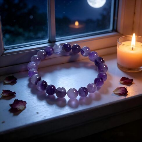 LIYAPEI 8mm Natural Dream Amethyst Beaded Bracelet for Women, Genuine Purple Crystal Healing Energy Bracelet, Minimalist Spiritual Jewelry Gift for Calm & Good Luck in Saudi Arabia