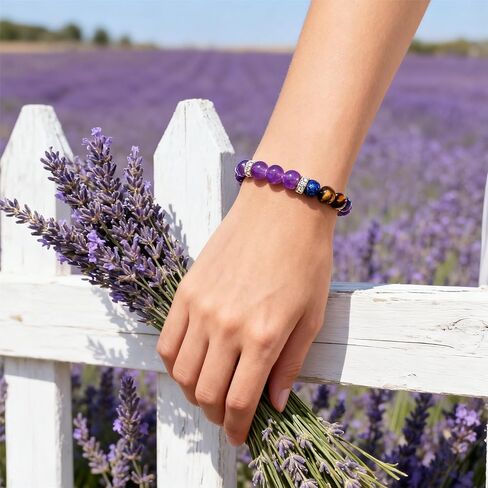 Beaded Stretch Bracelets for Women Men Relax Bracelet with Amethyst Handmade Natural Crystal Beads Jewelry in Kuwait
