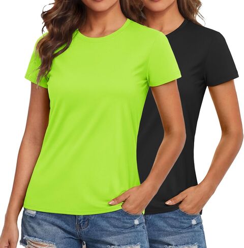 Magcomsen 2 Pack Women's Short Sleeve Thirts Upf 50+ تمرين يركض سريعًا واقيًا رياضيًا رياضيًا على قمة السباحة in Kuwait