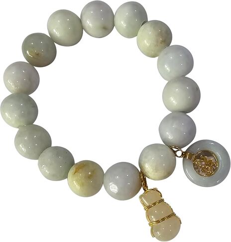 My Pet Elephant Heavens Tvcz Natural Thai Jade Bracelet 13.5mm Beads for Women with Lucky Jì Fú Coin & Calabash Prosperity Charm, Good Luck, Blessing, Spiritual Jewelry Gift, Free Skull Iron-On Patch in Saudi Arabia