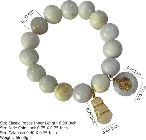 My Pet Elephant Heavens Tvcz Natural Thai Jade Bracelet 13.5mm Beads for Women with Lucky Jì Fú Coin & Calabash Prosperity Charm, Good Luck, Blessing, Spiritual Jewelry Gift, Free Skull Iron-On Patch in Saudi Arabia