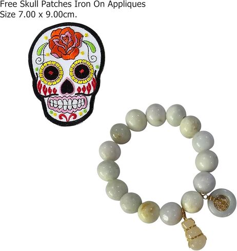 My Pet Elephant Heavens Tvcz Natural Thai Jade Bracelet 13.5mm Beads for Women with Lucky Jì Fú Coin & Calabash Prosperity Charm, Good Luck, Blessing, Spiritual Jewelry Gift, Free Skull Iron-On Patch in Saudi Arabia