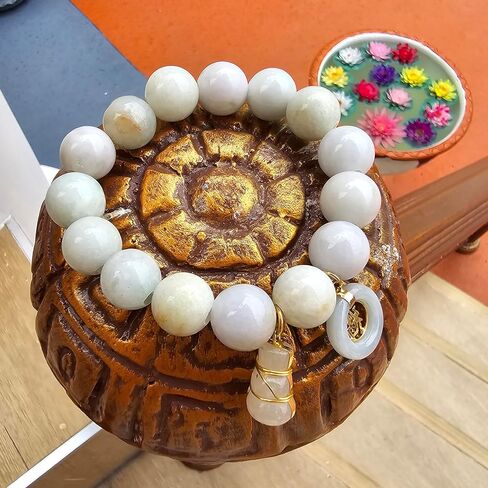 My Pet Elephant Heavens Tvcz Natural Thai Jade Bracelet 13.5mm Beads for Women with Lucky Jì Fú Coin & Calabash Prosperity Charm, Good Luck, Blessing, Spiritual Jewelry Gift, Free Skull Iron-On Patch in Saudi Arabia