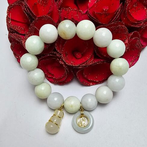 My Pet Elephant Heavens Tvcz Natural Thai Jade Bracelet 13.5mm Beads for Women with Lucky Jì Fú Coin & Calabash Prosperity Charm, Good Luck, Blessing, Spiritual Jewelry Gift, Free Skull Iron-On Patch in Saudi Arabia