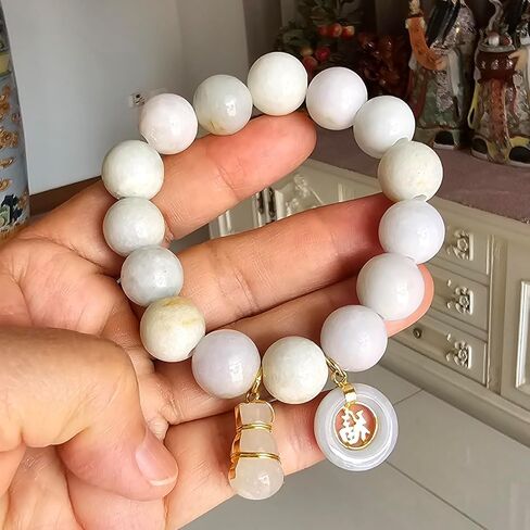 My Pet Elephant Heavens Tvcz Natural Thai Jade Bracelet 13.5mm Beads for Women with Lucky Jì Fú Coin & Calabash Prosperity Charm, Good Luck, Blessing, Spiritual Jewelry Gift, Free Skull Iron-On Patch in Saudi Arabia