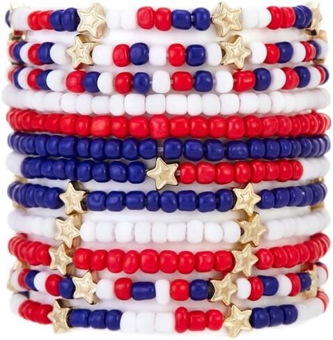 Caiyao 4th of July Independence Day Stackable Bracelets Set Multilayer Patriotic Red White Blue Star Heishi Clay Beaded Stretch Bracelets for Women Men USA Patriotic Memorial Day Jewelry Gifts in Kuwait