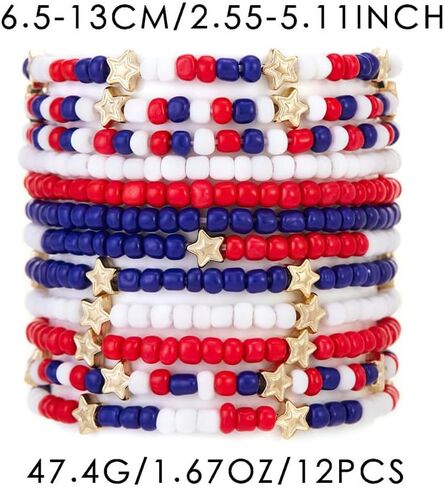 Caiyao 4th of July Independence Day Stackable Bracelets Set Multilayer Patriotic Red White Blue Star Heishi Clay Beaded Stretch Bracelets for Women Men USA Patriotic Memorial Day Jewelry Gifts in Kuwait
