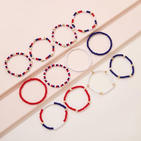 Caiyao 4th of July Independence Day Stackable Bracelets Set Multilayer Patriotic Red White Blue Star Heishi Clay Beaded Stretch Bracelets for Women Men USA Patriotic Memorial Day Jewelry Gifts in Kuwait