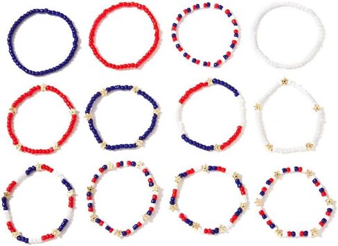 Caiyao 4th of July Independence Day Stackable Bracelets Set Multilayer Patriotic Red White Blue Star Heishi Clay Beaded Stretch Bracelets for Women Men USA Patriotic Memorial Day Jewelry Gifts in Kuwait