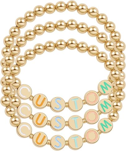 SLOONG Custom Letters Name Beads Stretch Bracelet Initial Personalized Bracelet Gold Plating Bracelet for Women Mom Mother Girlfriend Initial Alphabet A-Z in Saudi Arabia